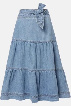 VERONICA BEARD Armida tiered denim midi skirt