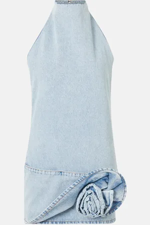 MAGDA BUTRYM Floral-appliquÃ© halterneck denim minidress