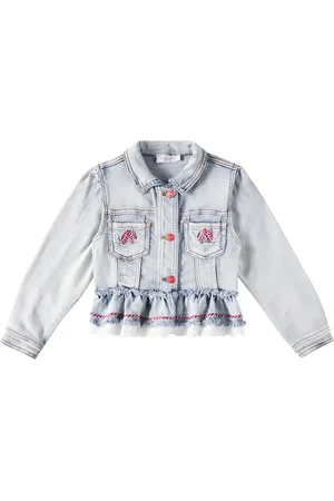 MONNALISA Ruffled lace-trimmed denim jacket
