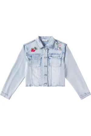MONNALISA Distressed patch-appliquÃ© denim jacket
