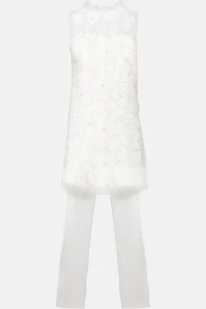 Self-Portrait Bridal bow-detail beaded satin minidress