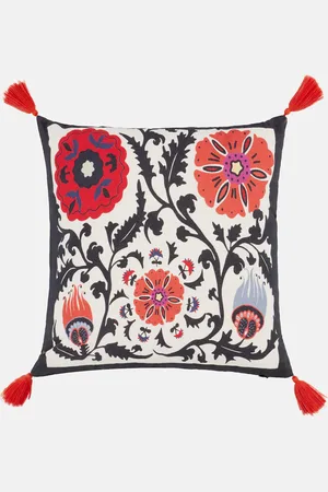 Les-Ottomans Flowers printed velvet cushion
