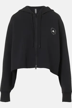 adidas Cropped cotton-blend jersey zip-up hoodie
