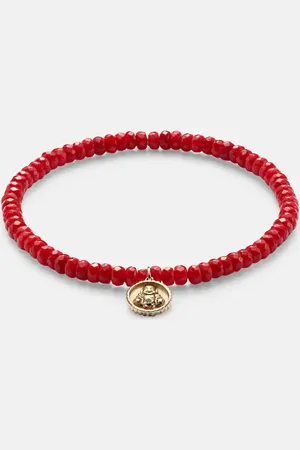 Sydney Evan 14kt gold beaded bracelet with coral and diamond