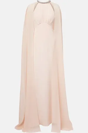 Roland Mouret Embellished caped silk chiffon gown