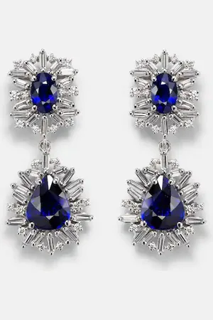 Suzanne Kalan 18kt white gold drop earrings with diamonds and sapphire