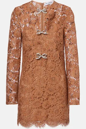 Self-Portrait Embellished bow-detail lace minidress