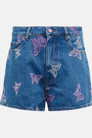 Ganni Embroidered denim shorts