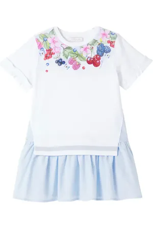 MONNALISA Cotton-blend jersey and poplin dress