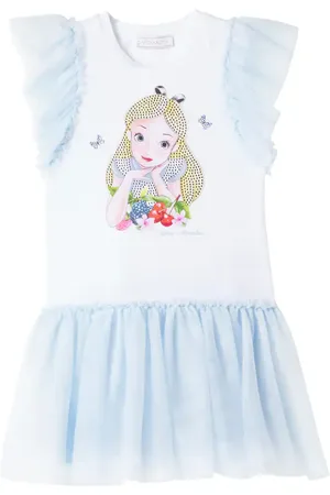 MONNALISA Cotton-blend jersey and tulle dress