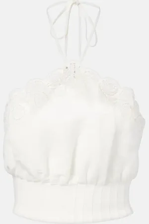 Simkhai Mellie scalloped linen-blend crop top