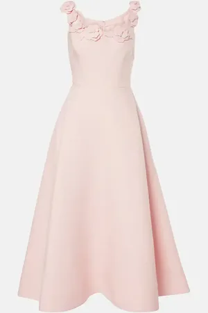 VALENTINO Crepe Couture floral-appliquÃ© midi dress