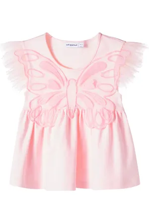 Self-Portrait Tulle-trimmed cotton jersey top