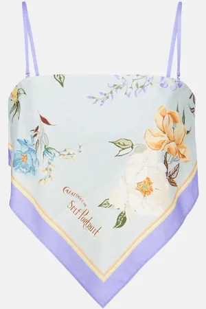 Self-Portrait Floral linen and cotton crop top