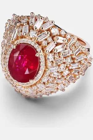 Suzanne Kalan Dome 18kt rose ring with ruby and diamonds