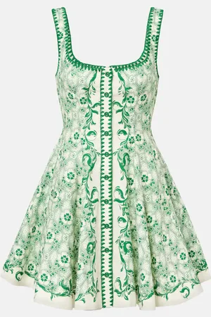 ALÉMAIS AlÃ©mais Olive printed linen and cotton minidress