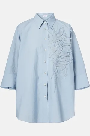 Brunello Cucinelli Floral-appliquÃ© cotton-blend shirt