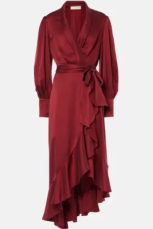 ZIMMERMANN Ruffled silk satin wrap dress