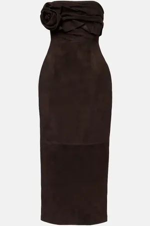 MAGDA BUTRYM Floral-appliquÃ© suede midi dress