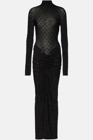 Alaïa AlaÃ¯a Embellished ruched jersey maxi dress