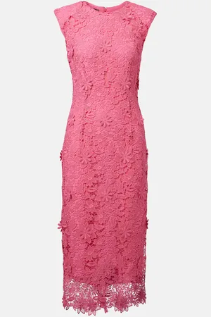 MONIQUE LHUILLIER Hibiscus floral lace midi dress