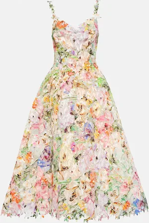 MONIQUE LHUILLIER Floral lace midi dress