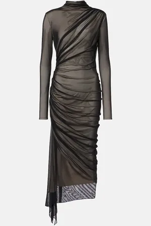 MUGLER Asymmetrical mesh midi dress