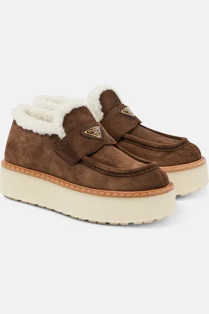 Prada Shearling-lined suede platform loafers