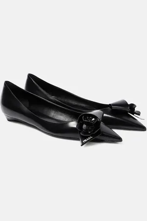 Prada Floral-appliquÃ© leather ballet flats