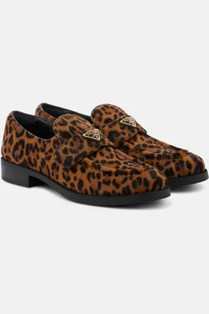 Prada Logo leopard-print calf hair loafers