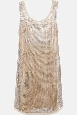 Prada Crystal-embellished mesh minidress