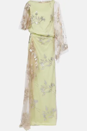 Erdem Sequined draped cady and tulle gown