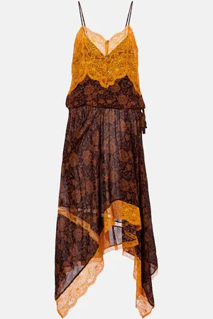 DRIES VAN NOTEN Floral lace-trimmed jacquard slip dress