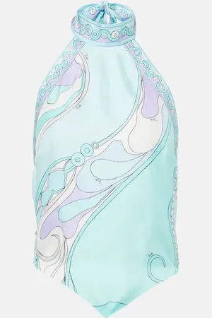 Puccini Orchidee halterneck silk twill top