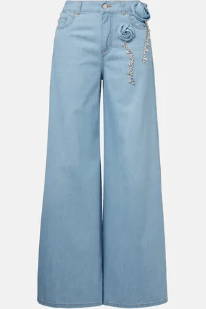 AREA Embellished floral-appliquÃ© wide-leg jeans