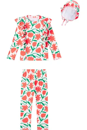 Jelly Mallow Floral ruffled swimsuit and cap set