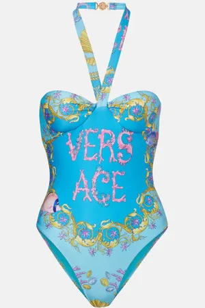 VERSACE Printed halterneck swimsuit