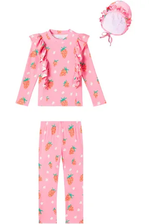 Jelly Mallow Strawberry ruffled swimsuit and cap set