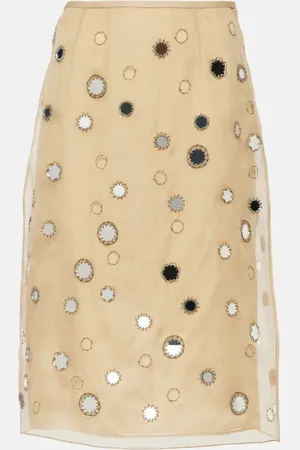 Prada Mirror-embellished silk organza midi skirt