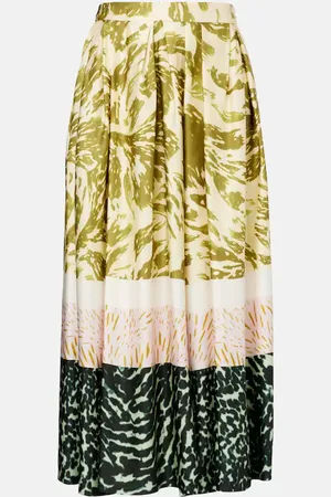 DRIES VAN NOTEN Printed satin midi skirt