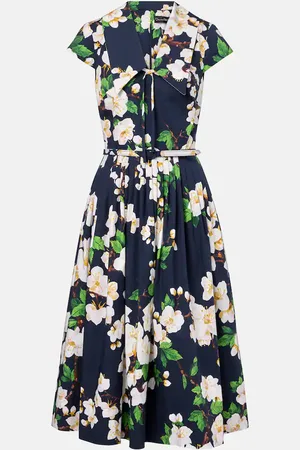 Oscar de la Renta Floral pleated cotton-blend midi dress