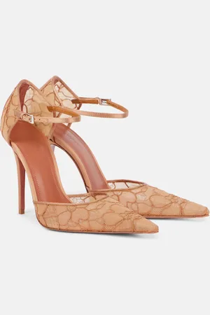 Amina Muaddi Barbara 105 satin-trimmed lace pumps
