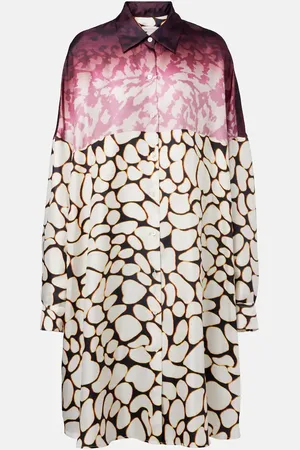 DRIES VAN NOTEN Colorblocked printed silk shirt dress