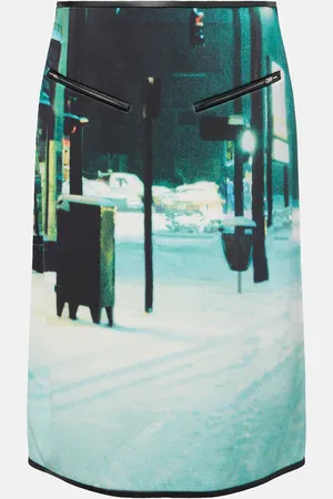 Jil Sander Printed leather-trimmed midi skirt
