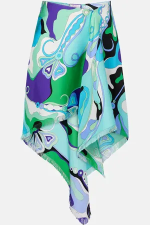 Puccini Orchidee asymmetric silk miniskirt