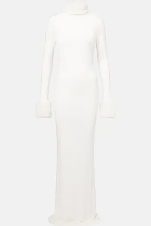 Ilkyaz Ozel Priscilla faux fur-trimmed satin gown