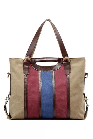 Newchic Women Canvas Rainbow Stripe Handbag Outdoor Casual Tote Bag Picnic Bag Crossbody Bag
