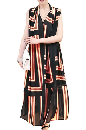 Newchic Women Chiffon Printed Sleeveless Long Maxi Dresses
