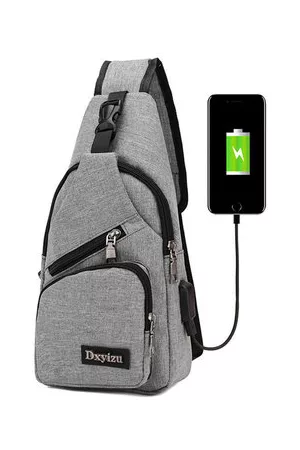 Newchic Canvas USB Rechargeable Chest Bag Backpack Korean Casual Shoulder Messenger Bag For Men
