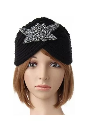 Newchic Turban Knit Crochet Handmade Headband Winter Warm Beanie Hat Metal Jewel Accessory